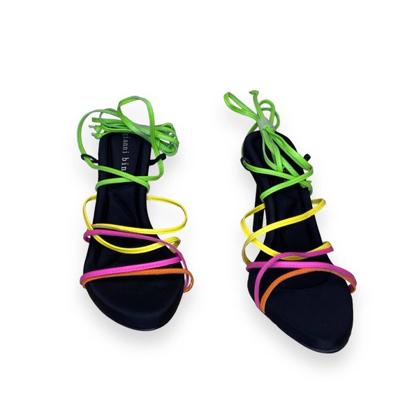 Gianni Bini Multicolor Strappy Heels green neon yellow pink black sexy tropical - Picture 6 of 10